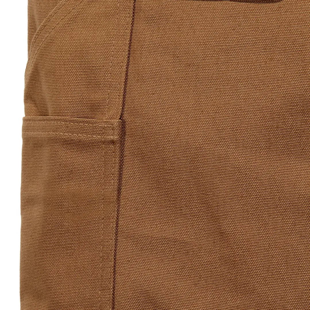 Brown canvas fabric with pocket on Carhartt Relaxed Fit Duck Bib Overall for outdoor country clothing or hunting gear