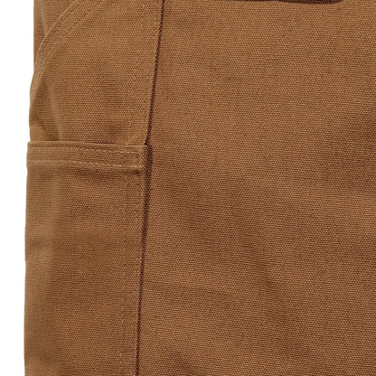 Brown canvas fabric with pocket on Carhartt Relaxed Fit Duck Bib Overall for outdoor country clothing or hunting gear