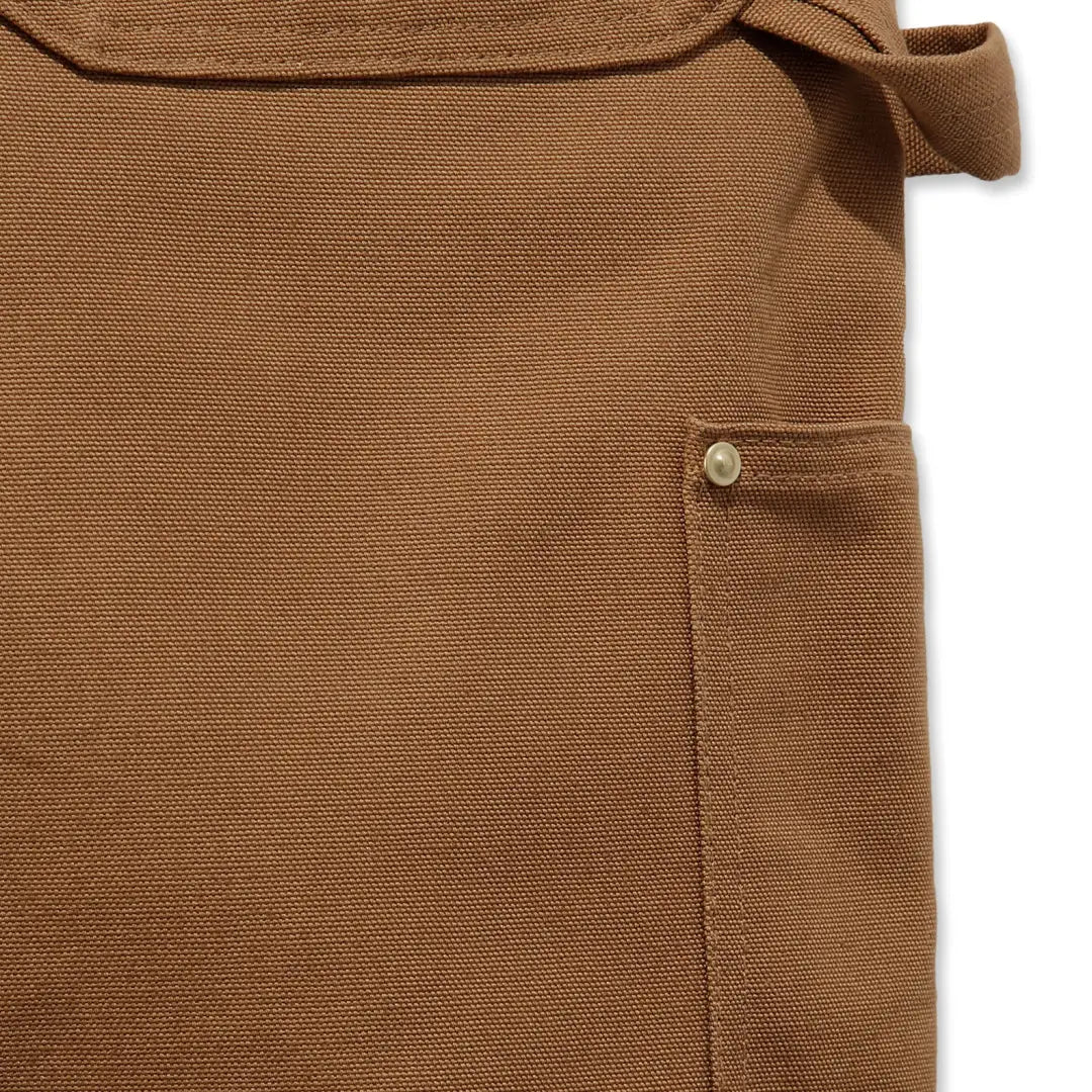 Brown canvas apron with pocket from Carhartt Relaxed Fit Duck Bib Overall for country clothing outdoors hunting