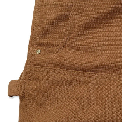 Brown canvas work pants detail for Carhartt Relaxed Fit Duck Bib Overall, perfect for country clothing and outdoors