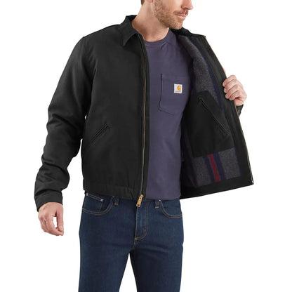 Black Carhartt relaxed fit Detroit jacket with quilted lining and patch pockets