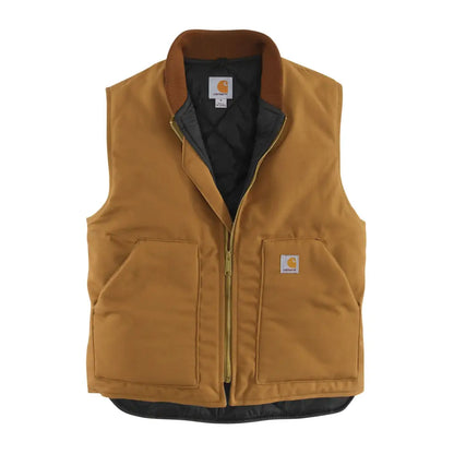Brown Carhartt relaxed fit quilted vest with rib collar and black lining