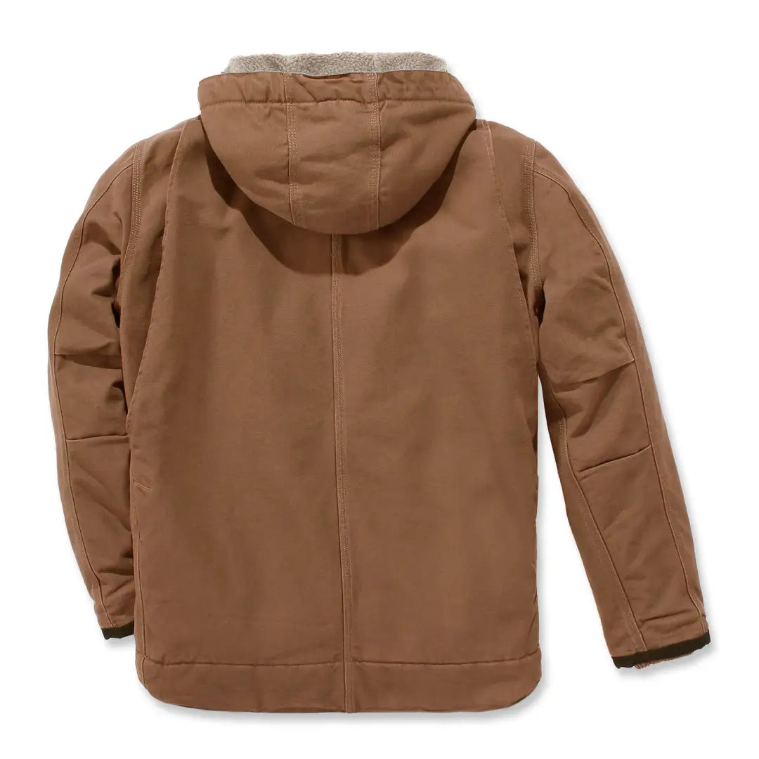 Brown hooded work jacket with relaxed fit from Carhartt, perfect for country hunting