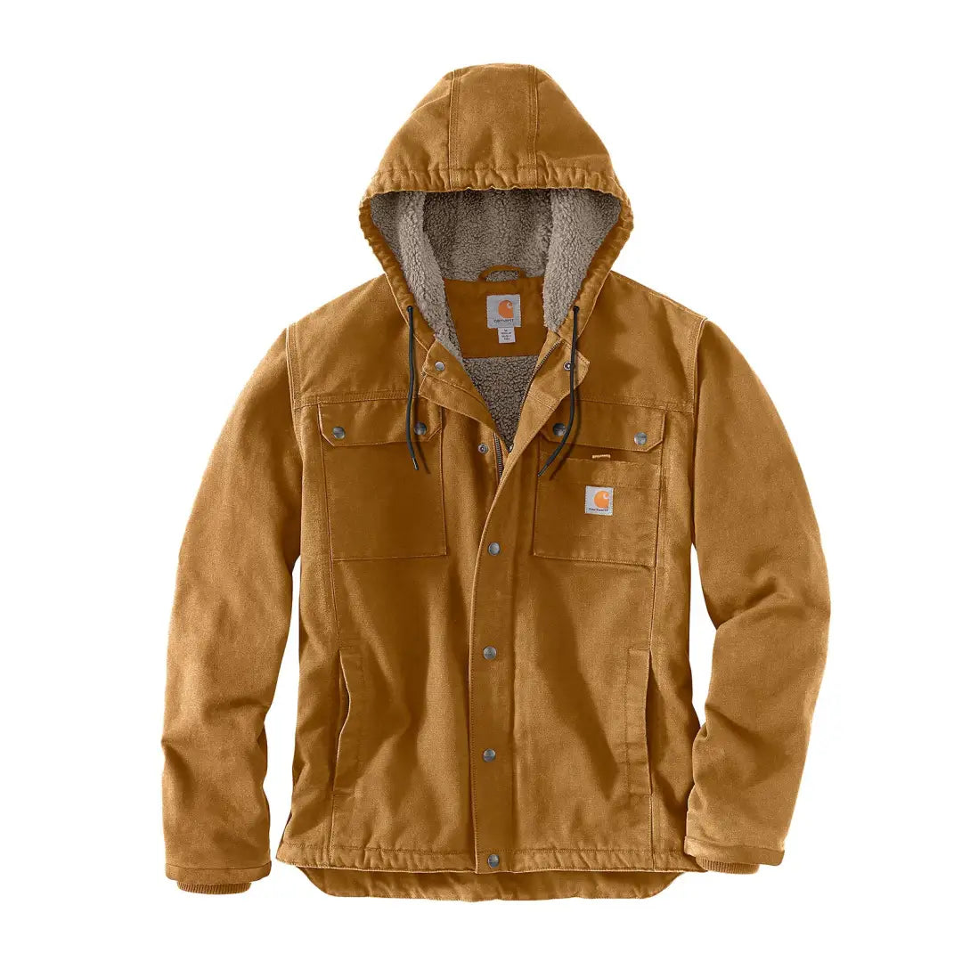 Brown hooded work jacket with relaxed fit for hunting and country clothing style