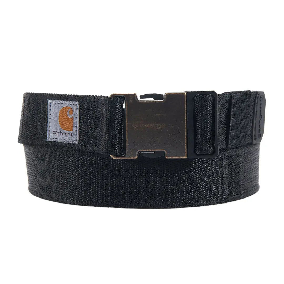 Black Carhartt Rugged Flex nylon webbing belt with metal buckle for durable style