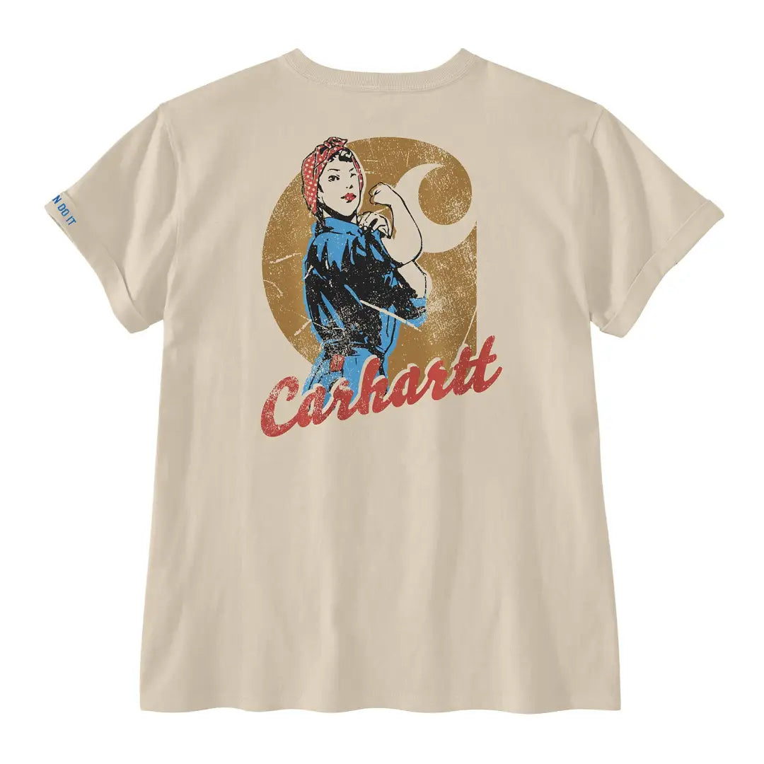 Carhartt womens Dearborn Rosie pocket t-shirt in beige with vintage Rosie graphic for outdoors