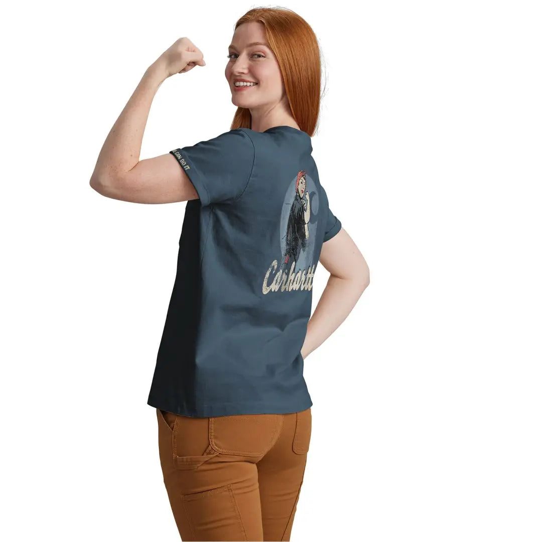 Carhartt womens blue short-sleeve t-shirt with vintage graphic for outdoors hunting country clothing