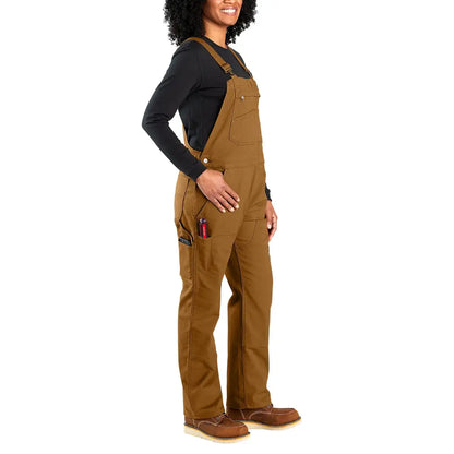 Woman’s brown loose fit canvas bib overall ideal for country clothing and hunting