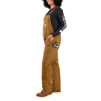 Brown Carhartt overalls in a loose fit, perfect for country clothing and hunting trips