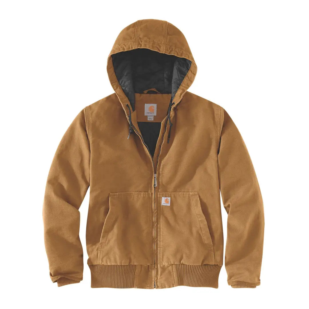 Carhartt womens loose fit tan hooded duck jacket with black lining