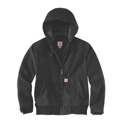 Black hooded zip-up work jacket perfect for country clothing and outdoor adventures
