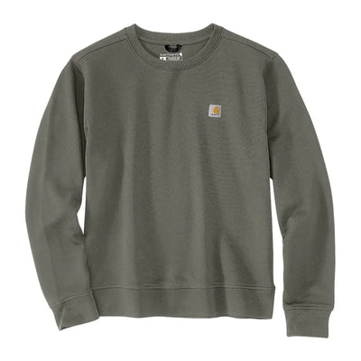Olive green Carhartt womens relaxed fit french terry crewneck sweatshirt for country clothing