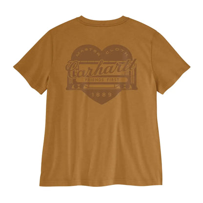 Mustard-yellow Carhartt womens relaxed heritage t-shirt with vintage heart logo for outdoors