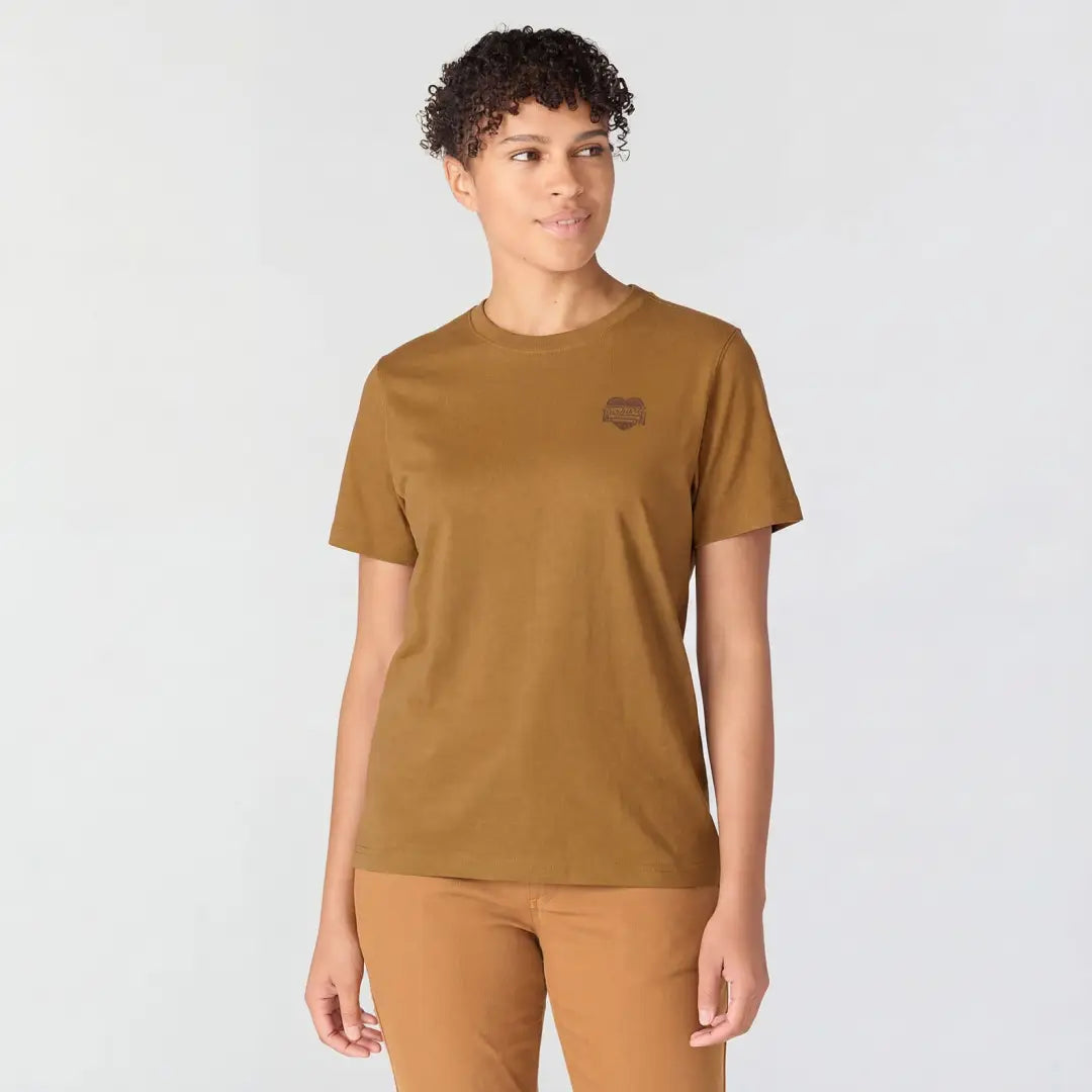 Carhartt womens mustard t-shirt with heart logo for country outdoors