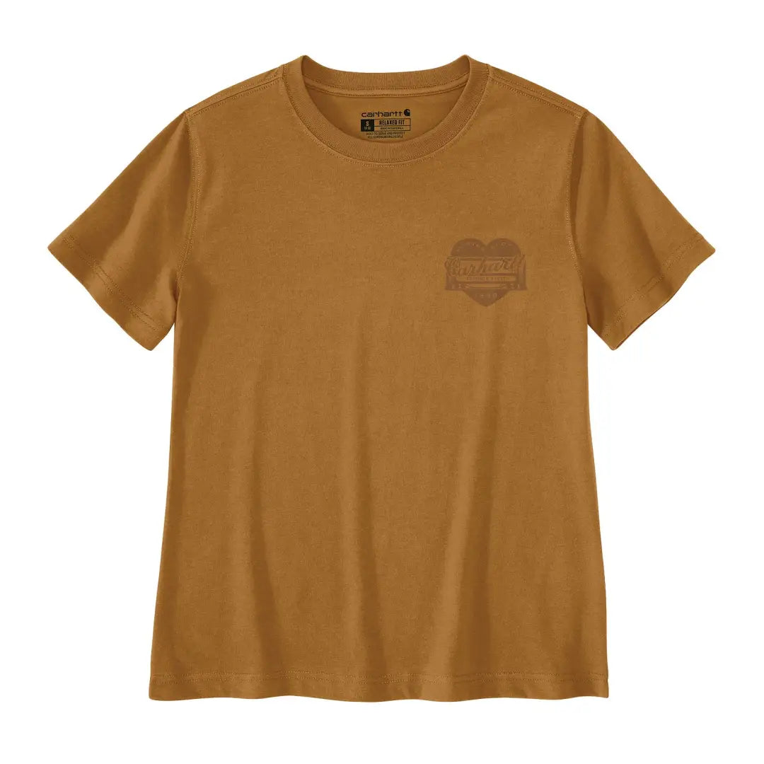 Carhartt womens relaxed heritage t-shirt in mustard yellow with heart logo for outdoors