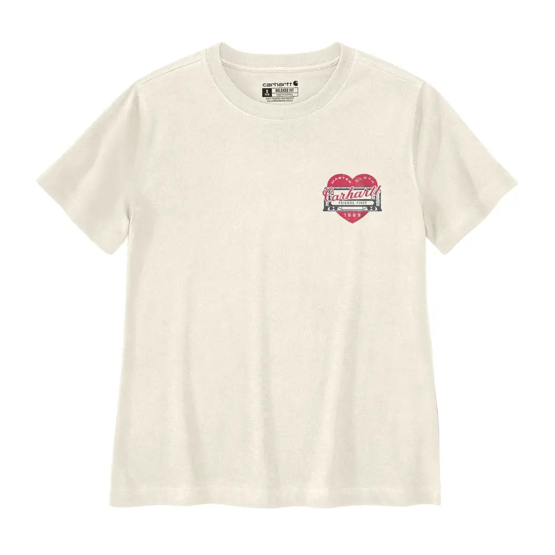 Carhartt womens relaxed heritage t-shirt in cream with red heart graphic for outdoors