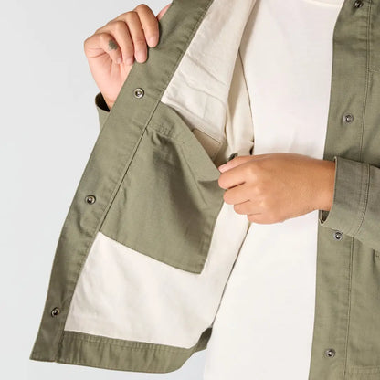 Carhartt womens ripstop pocket coat in olive green with cream interior