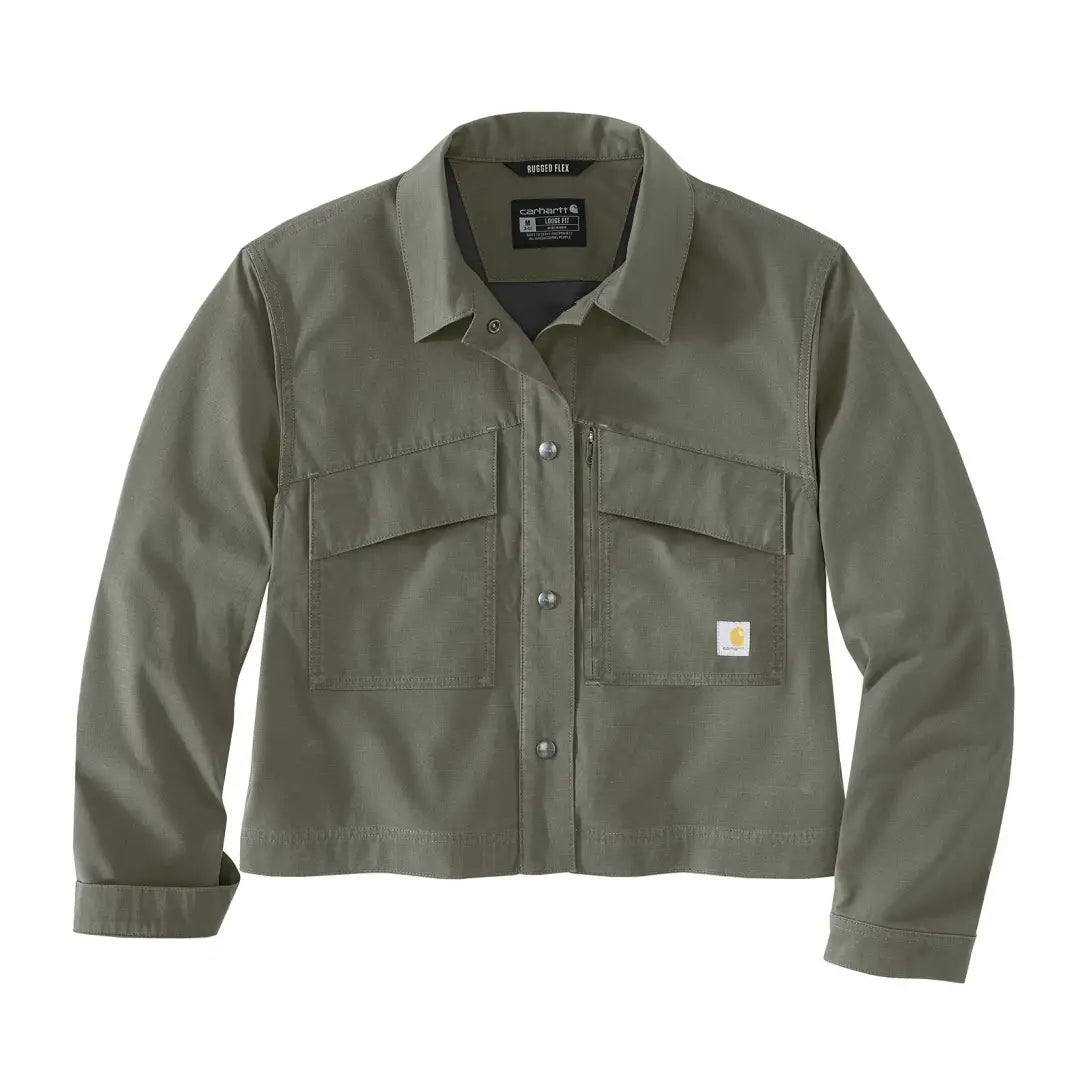 Olive green Carhartt womens ripstop pocket coat with front pockets