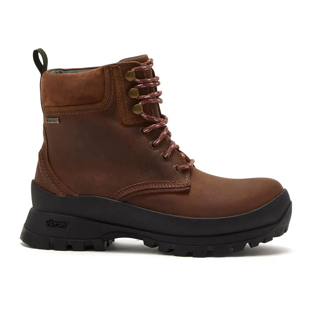 Brown leather Chatham Bramham Ladies Waterproof Lace Boots with red and white laces