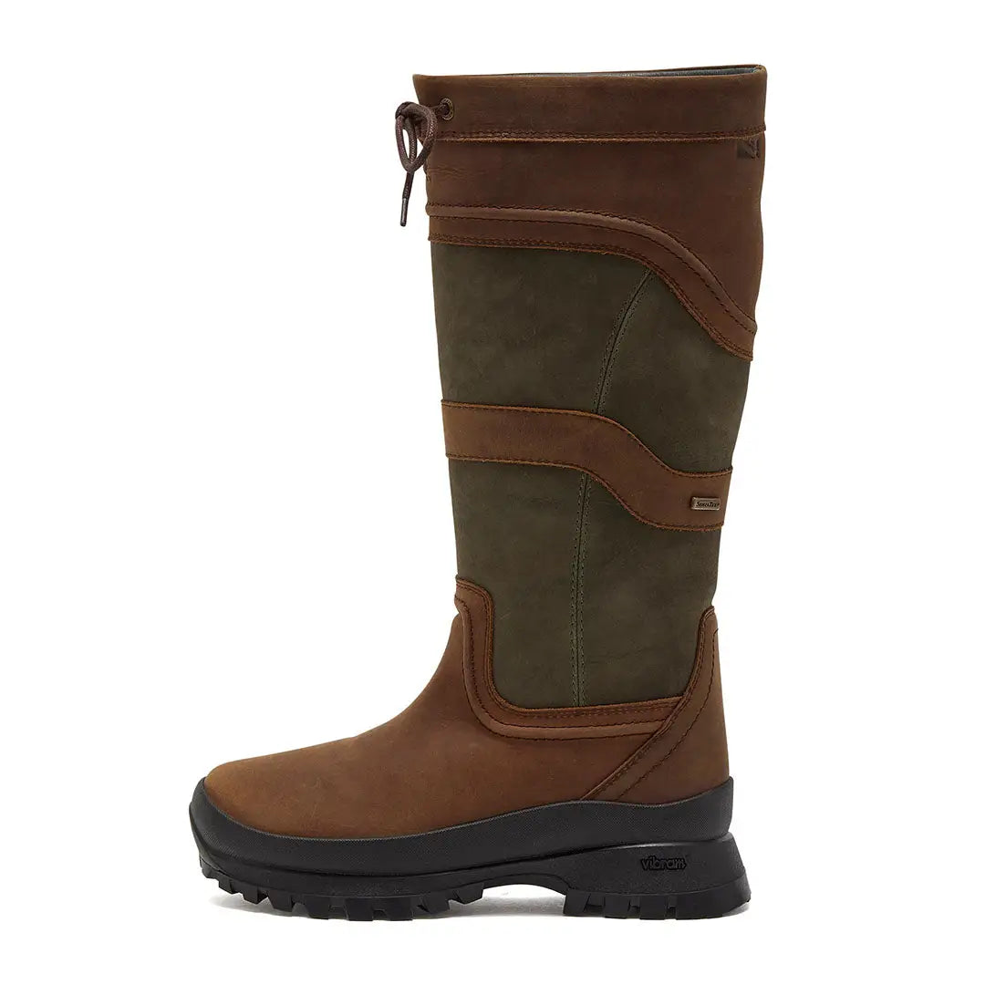 Brown and olive green leather tall boots with waterproof cheltenham ladies style
