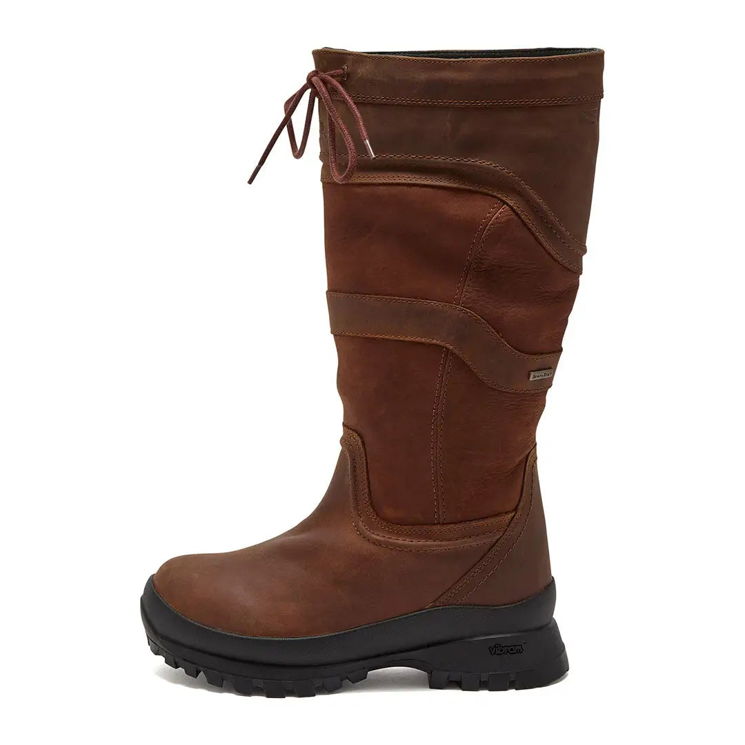 Brown leather tall boots with lace-up top and rugged sole for Chatham Cheltenham Ladies waterproof style