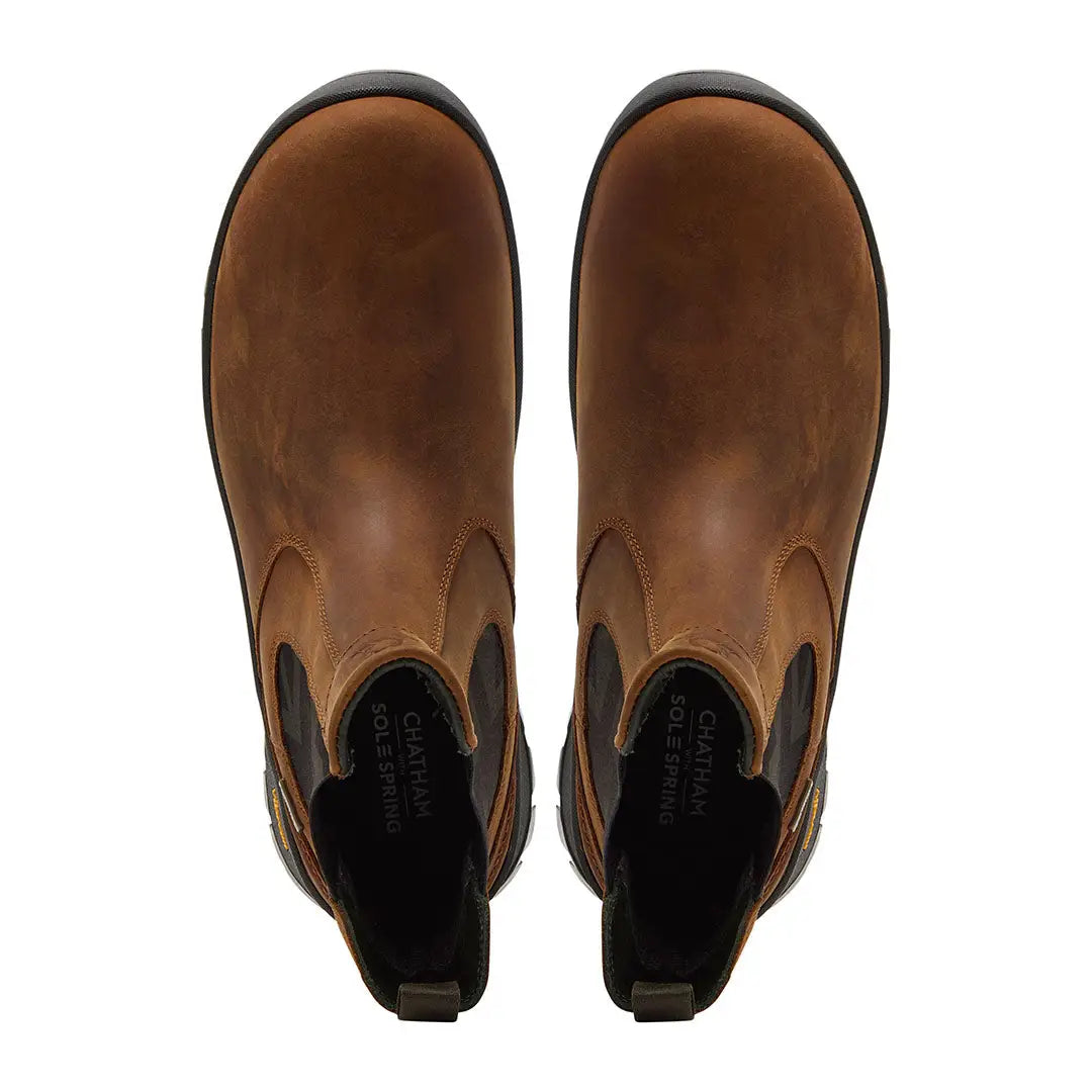 Pair of brown leather Chatham Cockley Waterproof Chelsea Boots for stylish waterproof Chelsea boots