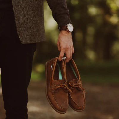 Brown leather boat shoes from Chatham Deck II G2 collection with unrivalled British-designed lace