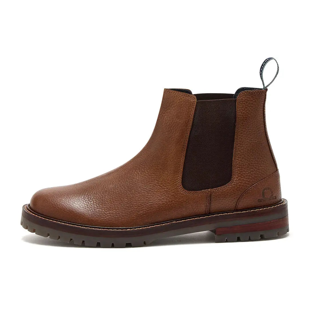 Men’s brown leather Chatham Findhorn Chelsea boots with elastic panels and lug sole