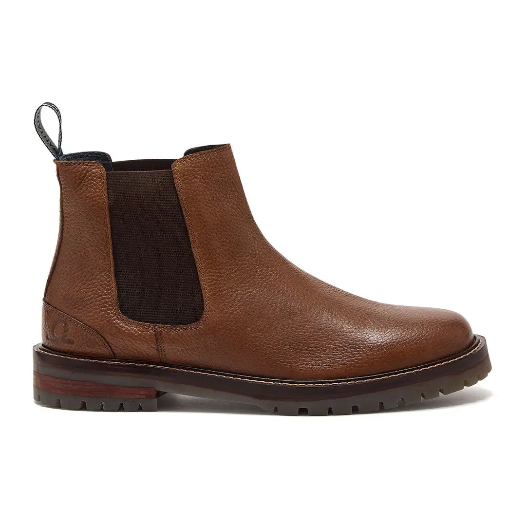 Men’s brown leather Chatham Findhorn Chelsea boots with elastic sides and lug sole