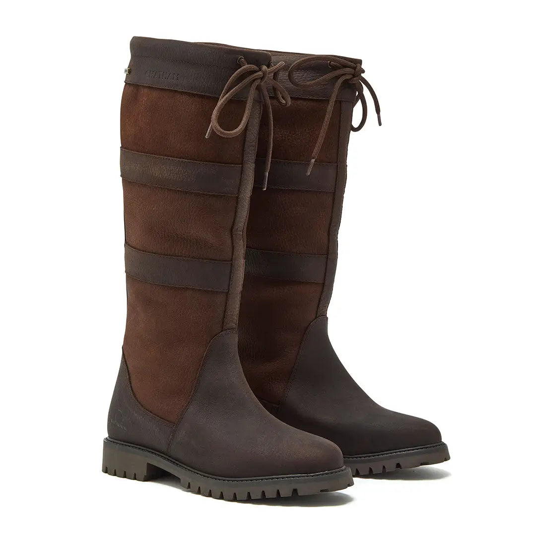 Pair of Chatham Kempton II Ladies Waterproof Riding Boots with tall brown leather and fabric design