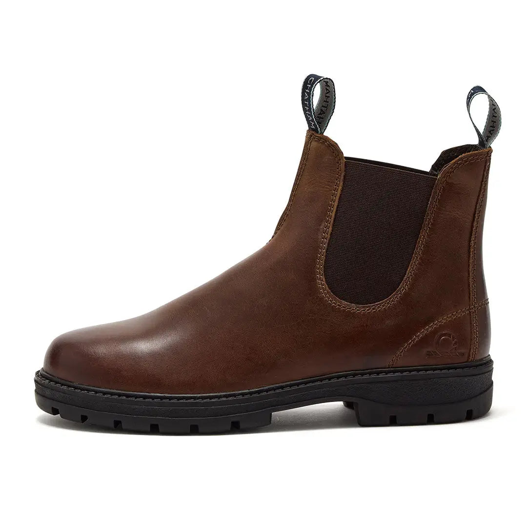 Brown leather Chatham Kildale Outdoor Chelsea Boots with elastic sides and lug sole