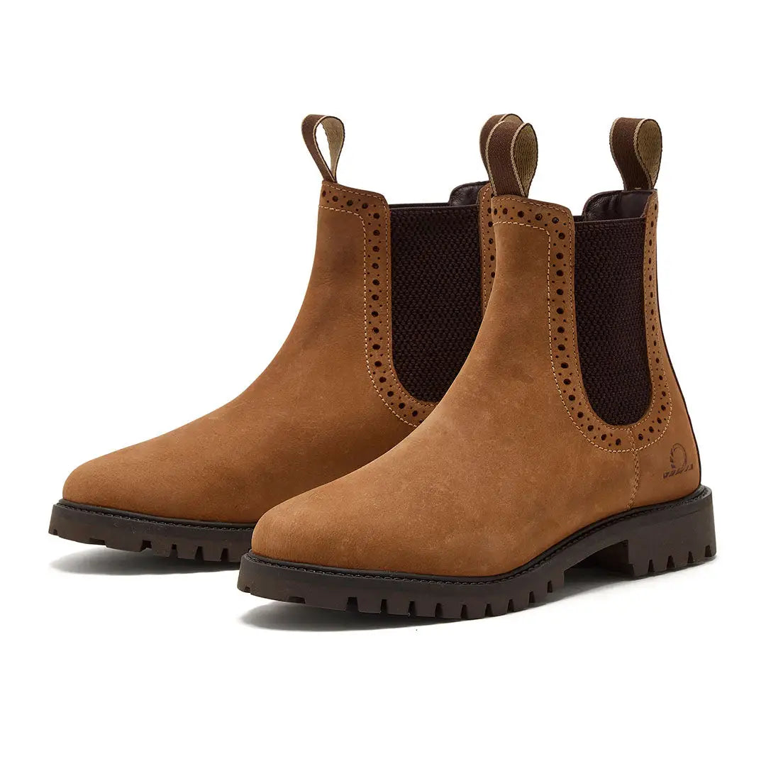 Chatham Moreton Ladies Brogue Chelsea Boots with brown suede and lug soles