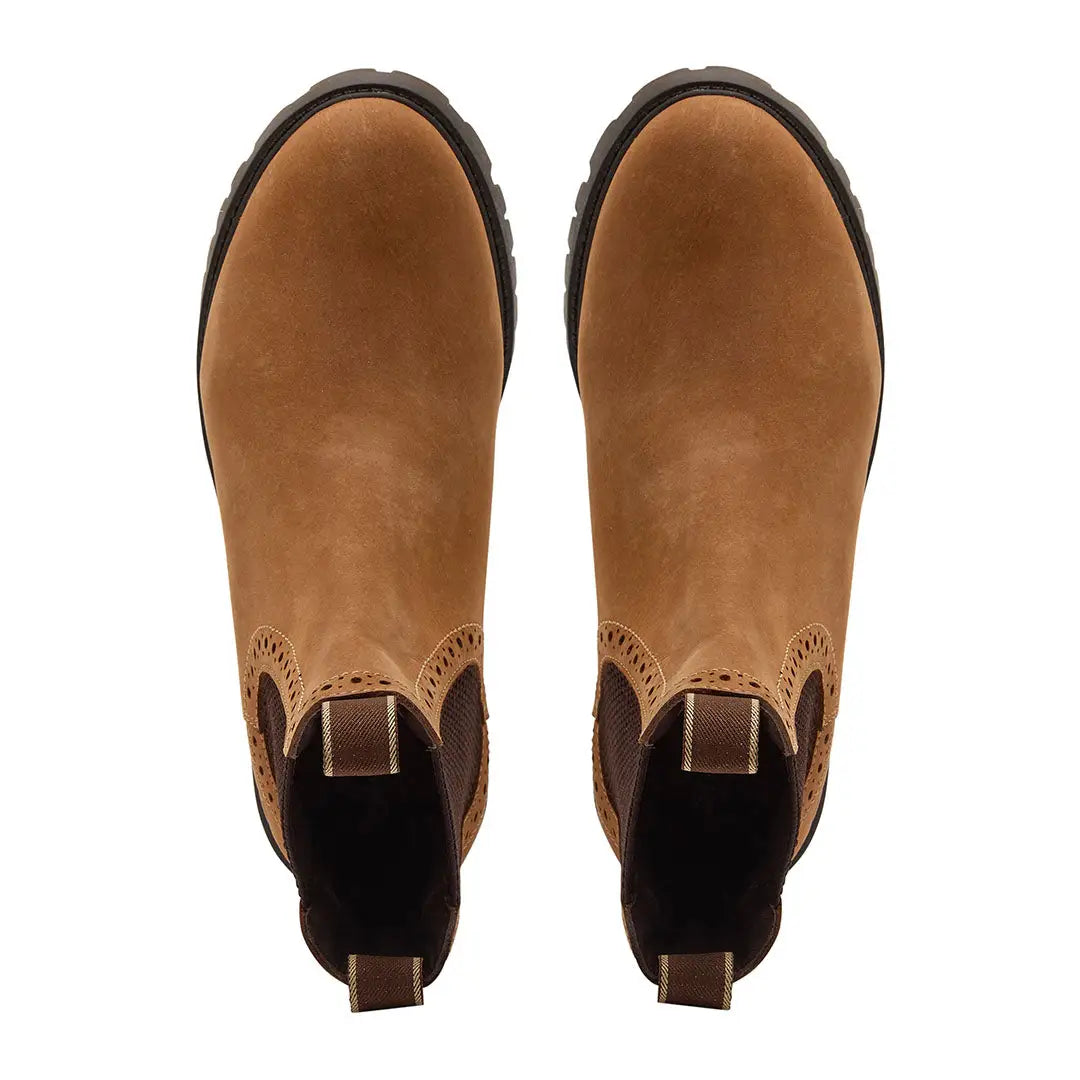 Chatham Moreton Ladies Brogue Chelsea Boots with tan leather and brogue detailing