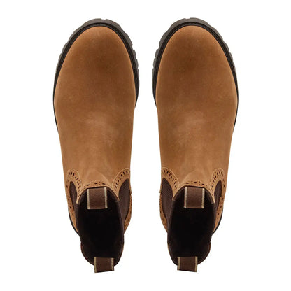 Chatham Moreton Ladies Brogue Chelsea Boots with tan leather and brogue detailing