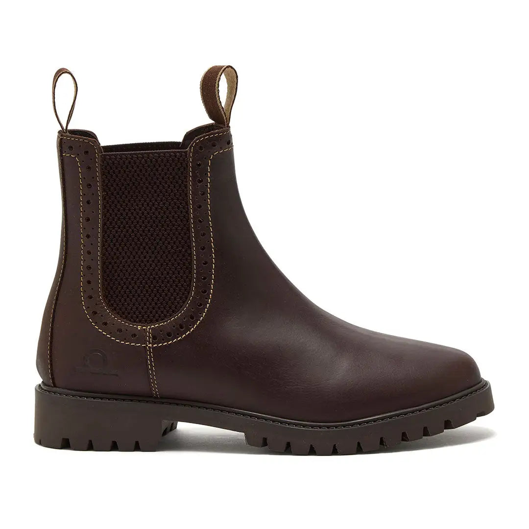 Dark brown Chatham Moreton Ladies Brogue Chelsea Boots with elastic panels and lug sole