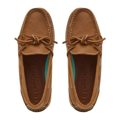 Pair of brown leather boat shoes from Chatham Olivia, perfect premium nubuck deck shoes
