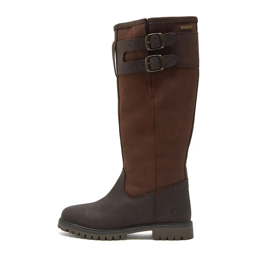 Brown leather knee-high boots with buckles from Chatham Sandown II Ladies Premium Waterproof Leather collection