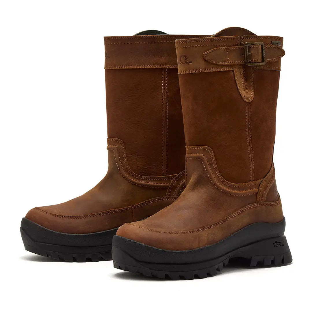 Brown leather Chatham Windsor Ladies waterproof mid-calf boots with black lug soles