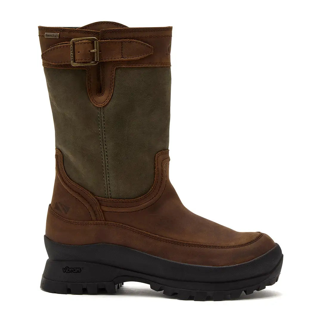 Brown and olive green leather Windsor Ladies Waterproof Mid Calf Boots with buckle strap