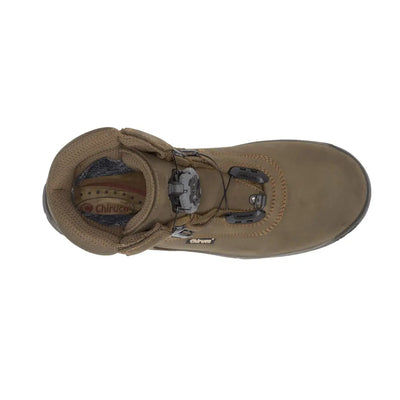 Tan Chiruca Bulldog GORE-TEX Hiking Boot with high ankle and lacing system top view