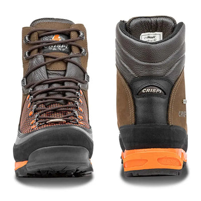Rugged Crispi Track GTX Boots for hunting and outdoor adventures, with brown leather and orange accents