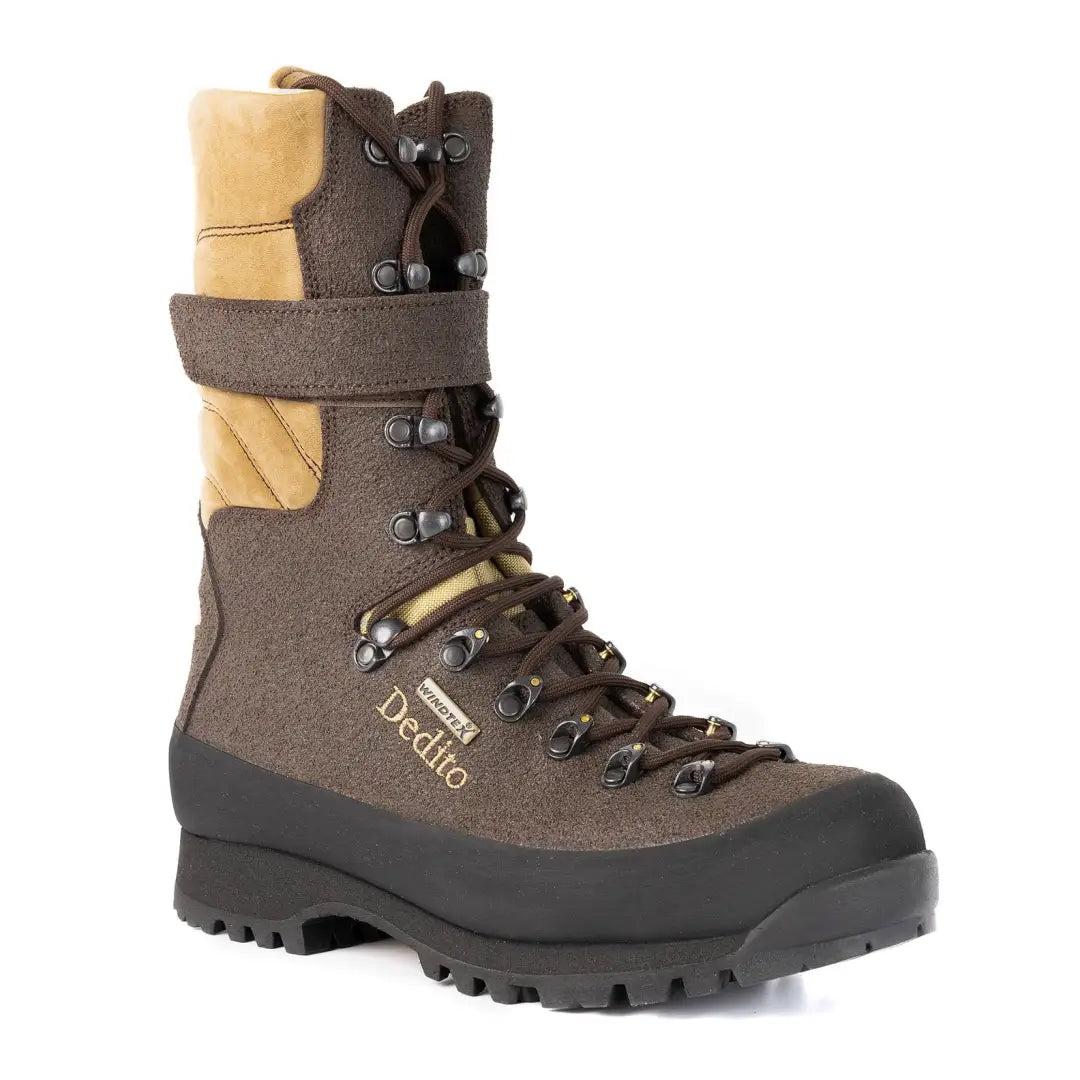 Brown nubuck leather Dedito Moorland Waterproof Boots with padded collar for tough ground conditions