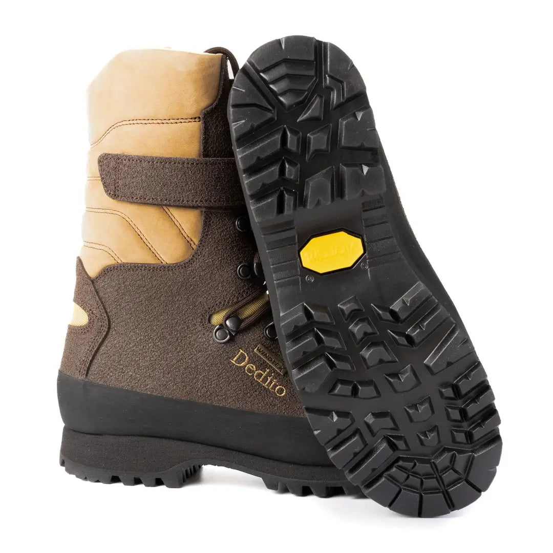 Brown and tan Dedito Moorland Waterproof Boots with nubuck leather and thick lug sole for tough ground conditions