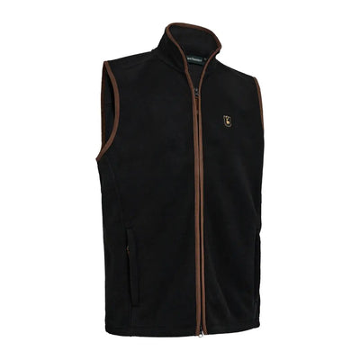 Deerhunter Cumbria fleece waistcoat with black fleece and brown trim for outdoor fun