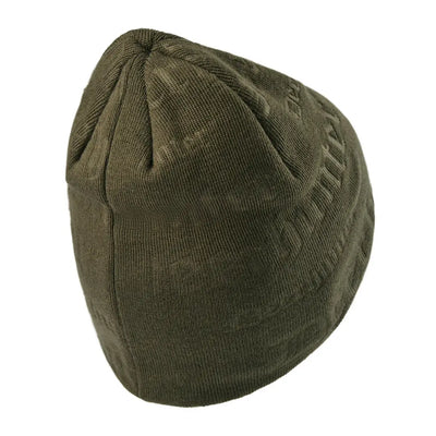 Olive green ribbed knit beanie featuring the Deerhunter embossed logo