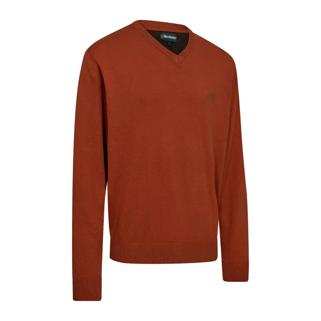 Rust-colored V-neck sweater from Deerhunter Harrington V-Neck Knit perfect for country clothing outdoors hunting