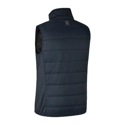 Dark blue Deerhunter Heat Padded Waistcoat with high collar and logo on chest