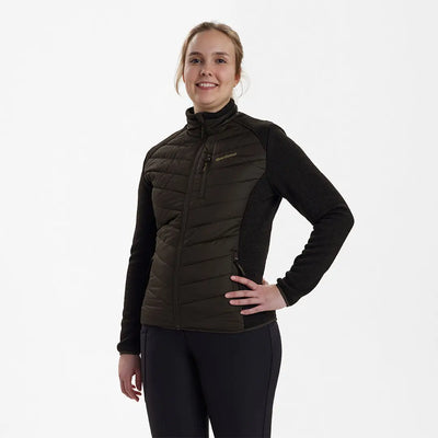 Woman wearing Deerhunter Lady Caroline Padded Jacket in black and olive green
