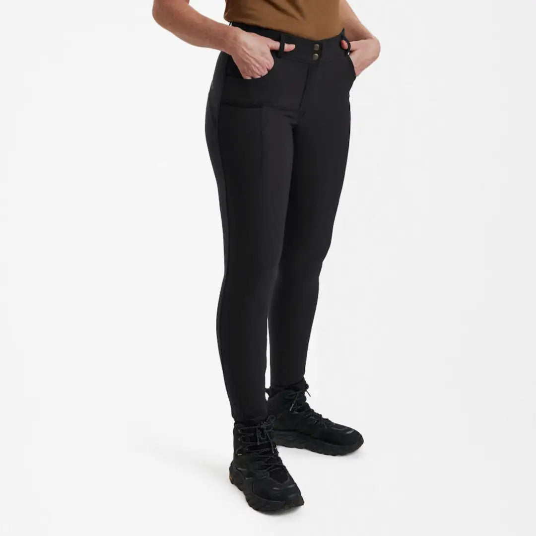 Deerhunter Lady Hunting Tights black high-waisted skinny pants with buttons and pockets