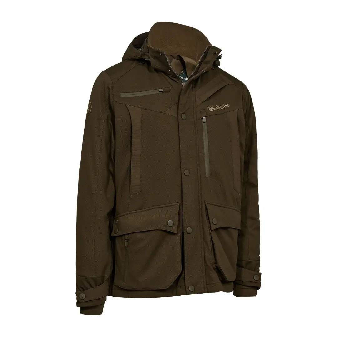 Olive green Deerhunter Muflon Pro jacket with hood, stylish and warm outdoors wear